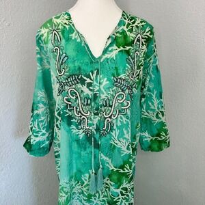 Antica Sartoria‎ Boho Green Embroidered Tassel Tie Caftan Maxi Dress Women's SM